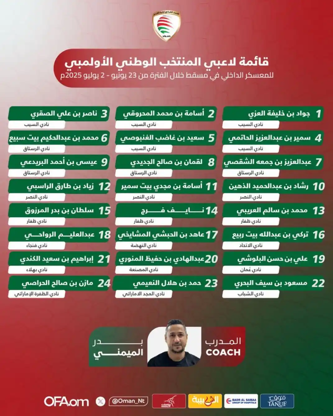 Image from موقع لعبتنا الرياضي: قائمة "الأحمر" الأولمبي للمعسكر الداخلي في محافظة مسقط....