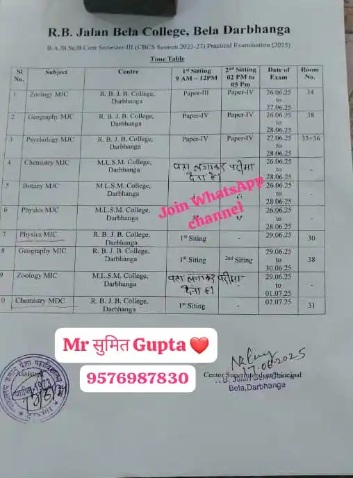 Image from LNMU का No1 इनफॉरमेशन अब WhatsApp चैनल पर भी[ललित नारायण मिथिला यूनिवर्सिटी दरभंगा ALL' NOTIFICATI]: *R.B. Jalan Bela College, Bela Darbhanga*  > U.G  Sem-3, Session 2023-...