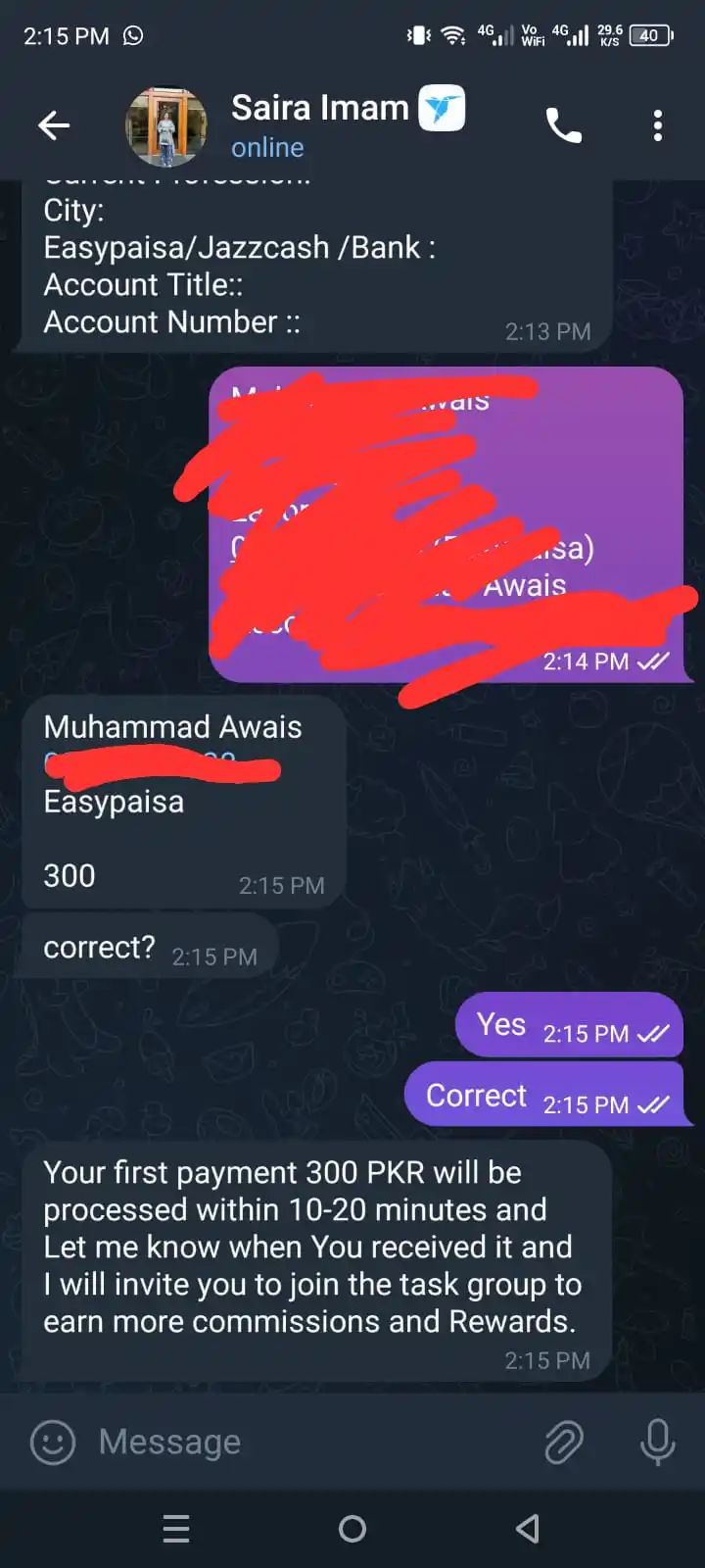 Image from Employmentor - Awais: Scammer sy 300 ly liye ab investment ka boly ga to block krdun ga.💀...