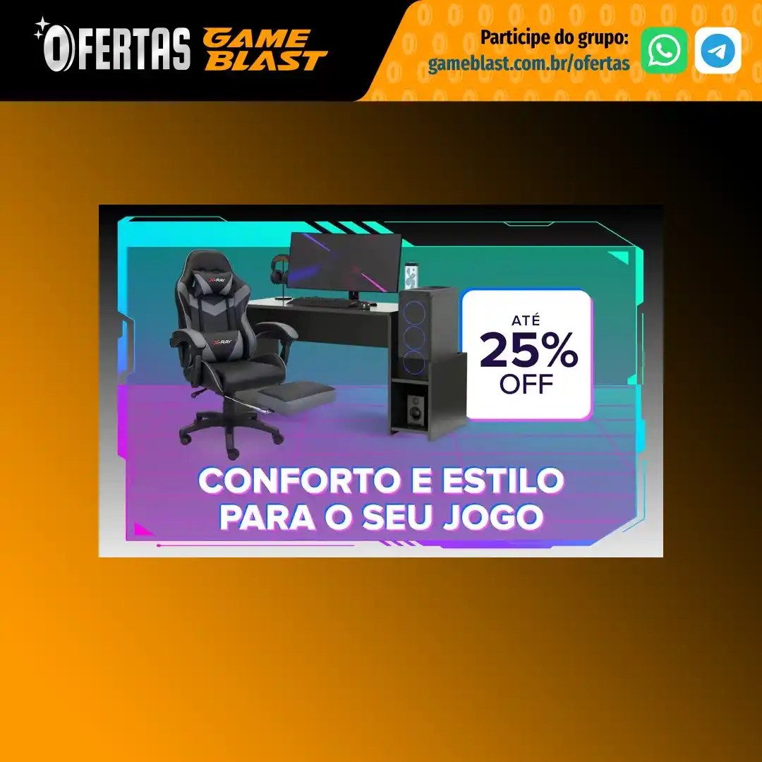 Image from Ofertas GameBlast: 👾 *[SEMANA GAMER ON] Cadeiras e mesas* (via Mercado Livre) * Cadeiras...