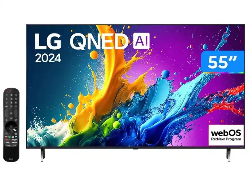 Image from Magazine Rafael Saturno Ofertas ,Descontos e Promoções (OFICIAL): *Smart TV 55 4K QNED LG 55QNED80TSA WebOS 24 Processador α5 Ger7 Wi-Fi...