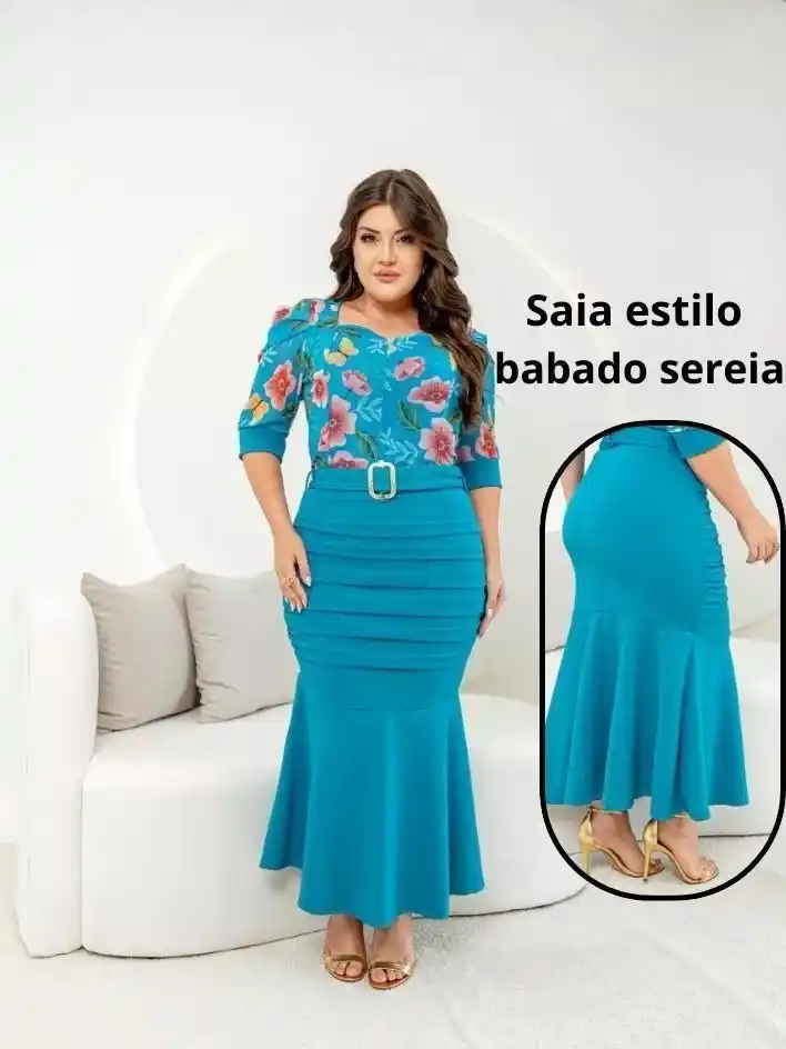 Image from Magazine Rafael Saturno Ofertas ,Descontos e Promoções (OFICIAL): *Vestido Feminino Midi Social Manga Curta Tule Cinto Moda Evangelica C...