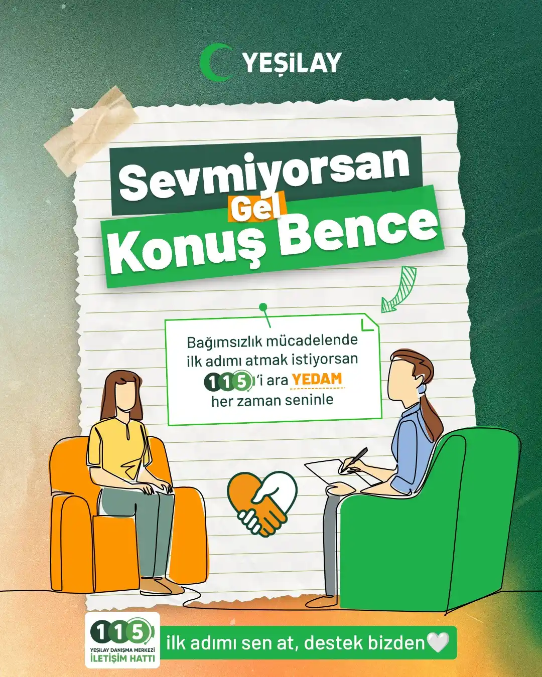 Image from Türkiye Yeşilay Cemiyeti: 📞 115’i ara 💚 YEDAM’ın uzmanları seni dinlemeye hazır Bağımlılıktan...