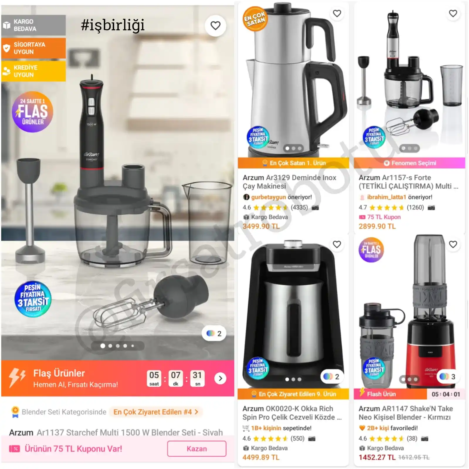Image from Fırsat Robotu: 💥Arzum AR1137 Starchef Multi 1500W Blender Seti 75₺ Kuponla 1.479₺ ✔️...