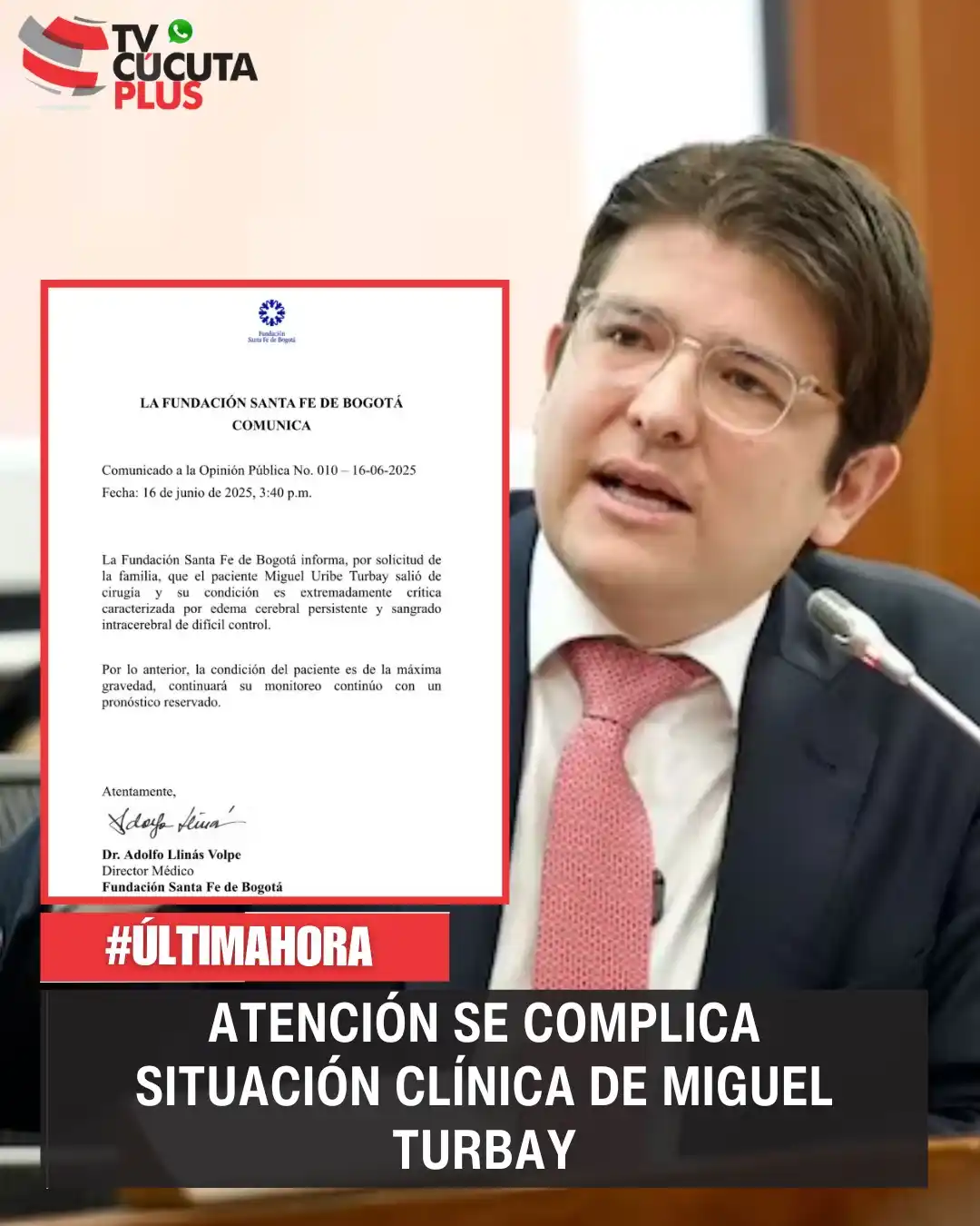 Image from Tvcucuta.co: Atención se complica situación clínica de Miguel Uribe  😞😞😞<a class...