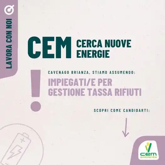 Image from Comune di Cerro al Lambro: CEM Ambiente ricerca impiegati/e amministrativi/e per la gestione dell...