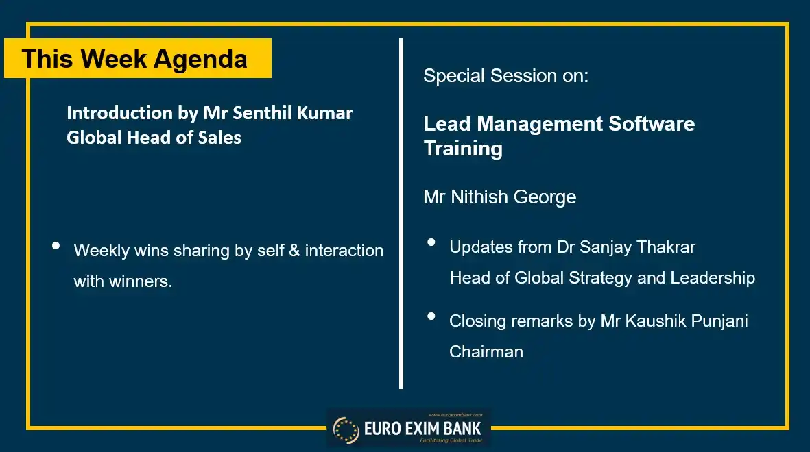 Image from Euro Exim Bank - Independent Sales Consultants Group: Dear Global Sales Team Members, Reminder for today's Sales meeting, t...