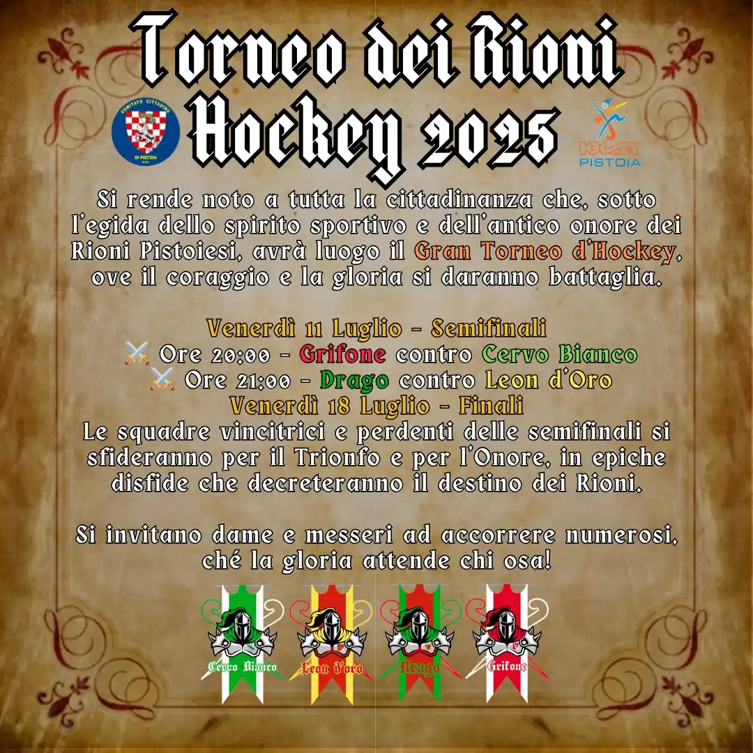 Image from Hockey Club Pistoia: Due serate, quattro rioni, un solo destino: la gloria. 📅 11 Luglio: S...