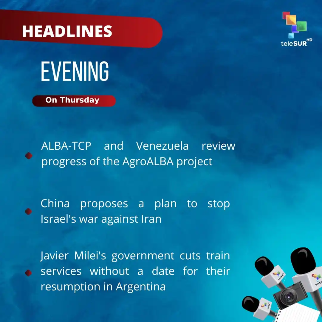 Image from teleSUR English: Good evening 🌕 We share headlines at the time 🔹 ALBA-TCP and Venezu...