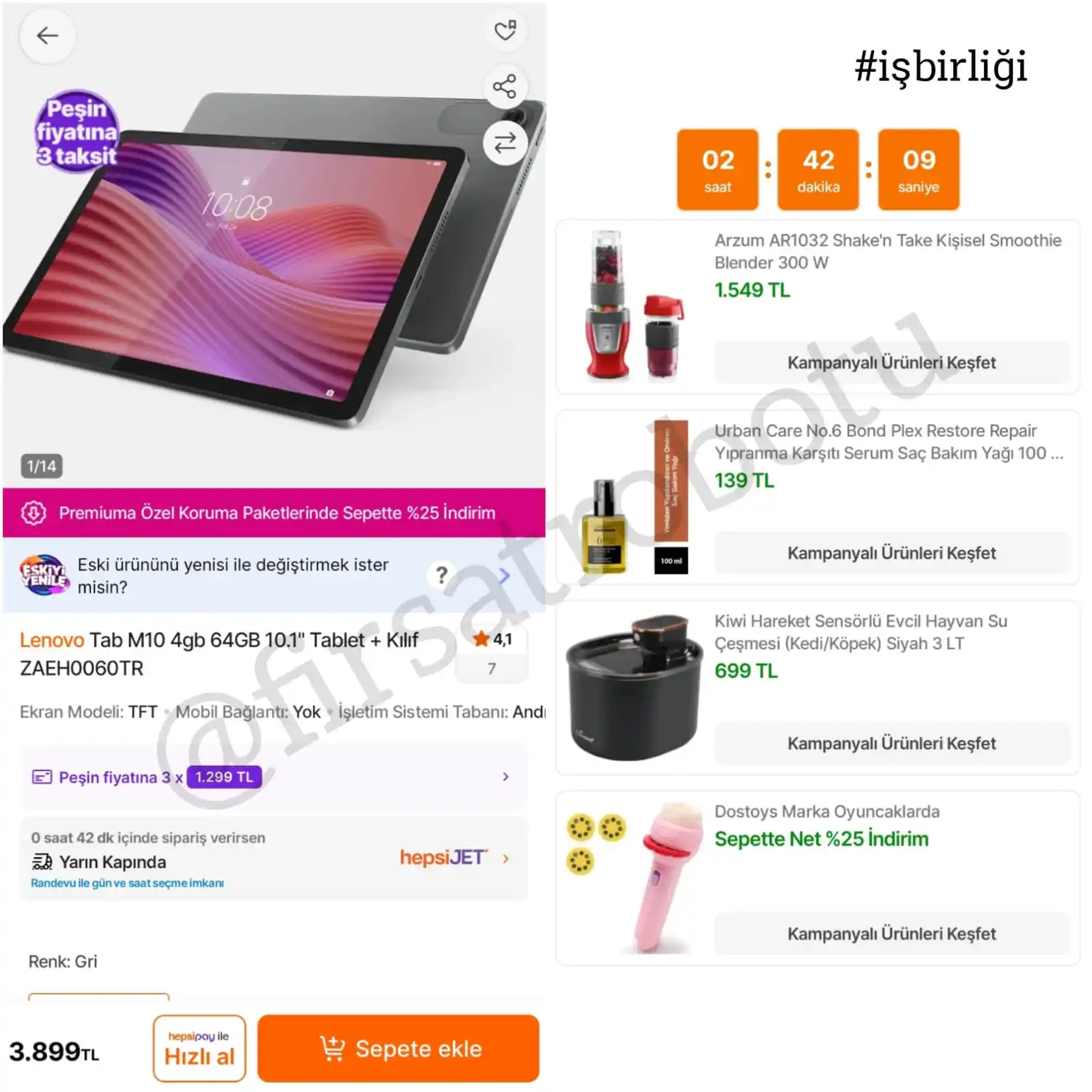Image from Fırsat Robotu: 💥Hepsiburada 21:00'a Kadar Sürecek Süper fırsatlar ✔️Lenovo Tab M10 4...