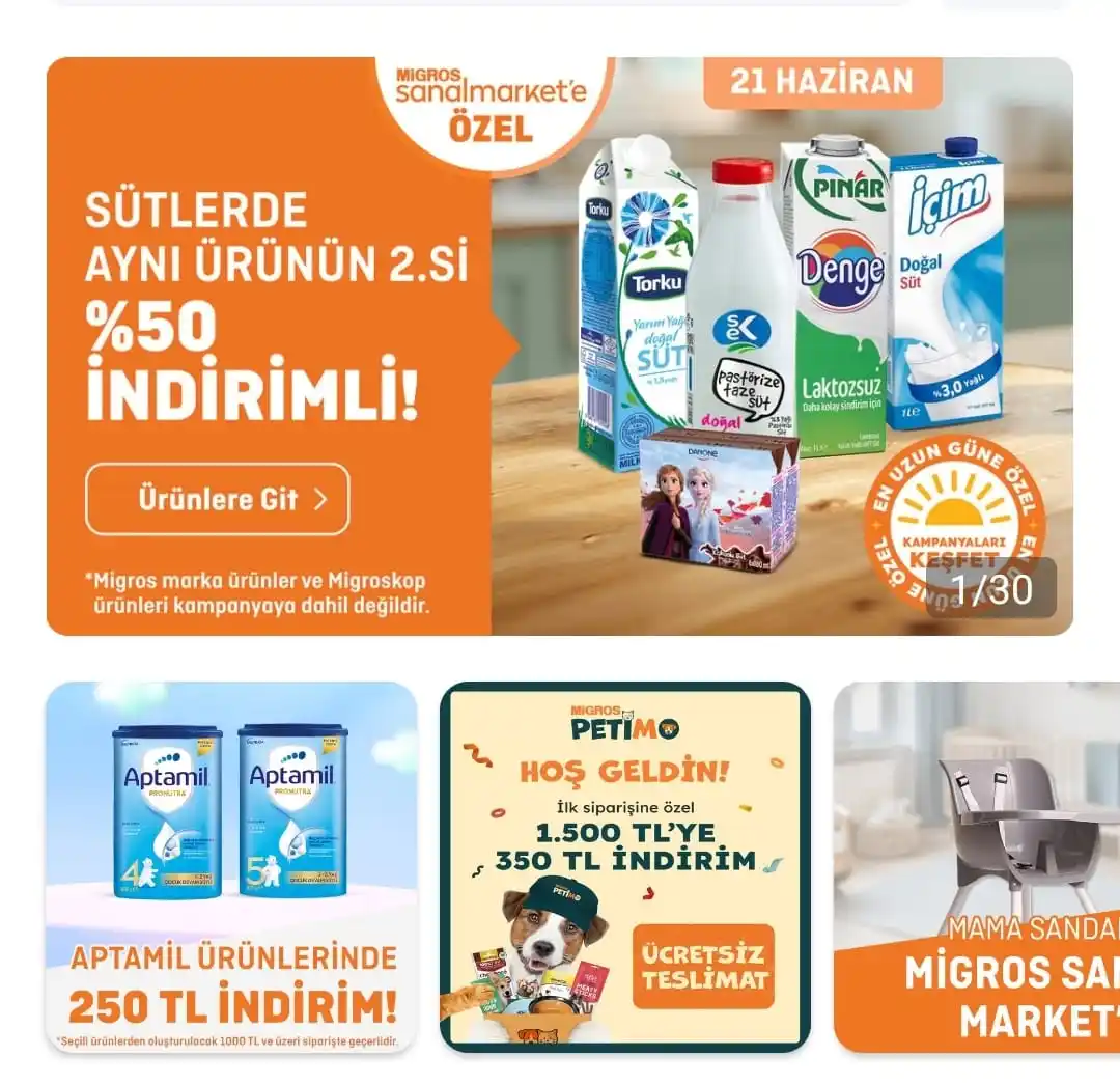 Image from Fırsat Robotu: 💥Migros Sanal Market Ürün Kampanyaları Güncellendi.  ✔️Sütlerde Aynı ...