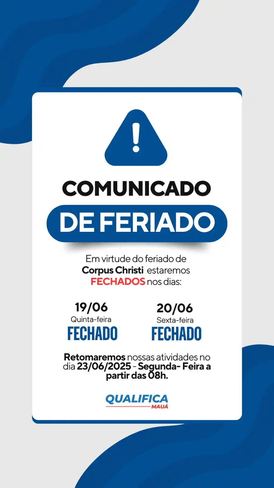 Image from Qualifica Mauá - Cursos Profissionalizantes Gratuitos: Olá, Boa Tarde!  ⚠️ 🔊*AVISO IMPORTANTE*  Informamos que, devido ao fe...