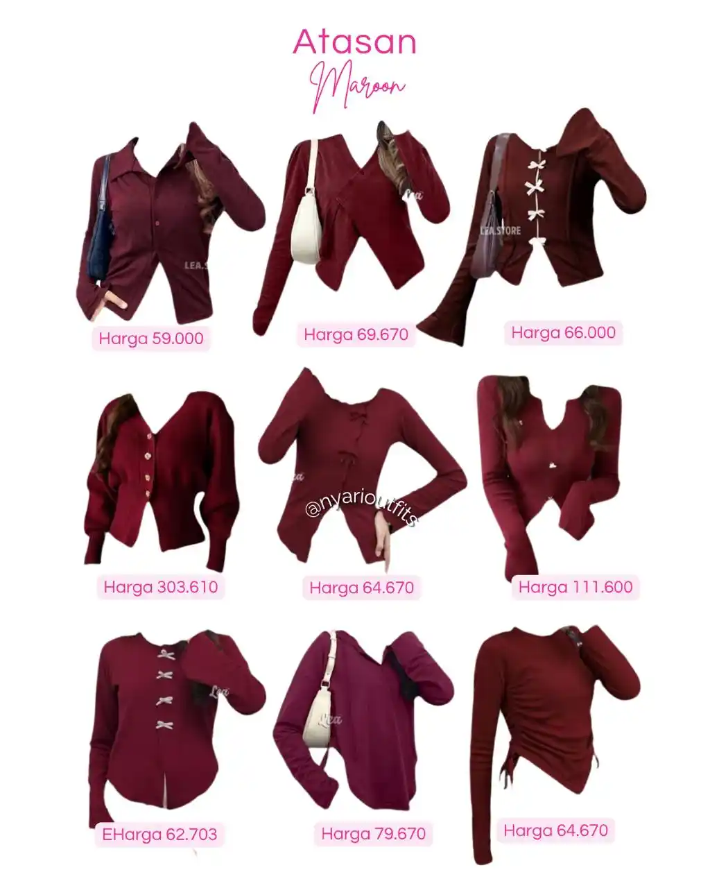 Image from OOTD Hijab |  Inspirasi OOTD | Rekomendasi Outfit | Outfit Hijab: rekomendasi atasan maroon 🛍️🛍️ yukk spill ⤵️ 1. Lea https://s.shopee...