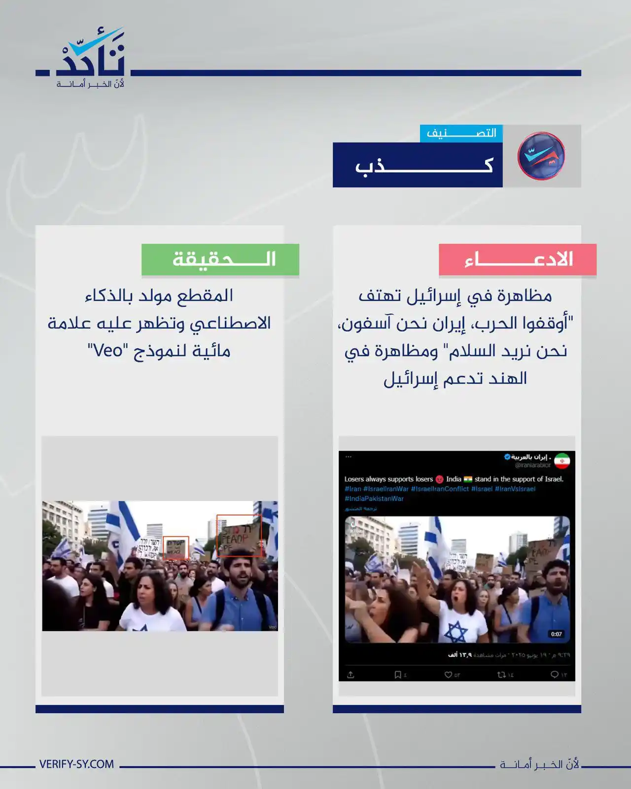 Image from منصة تأكد: الادعاء بأن الفيديو المتداول يعود لمظاهرة في إسرائيل تطالب بإيقاف الحر...