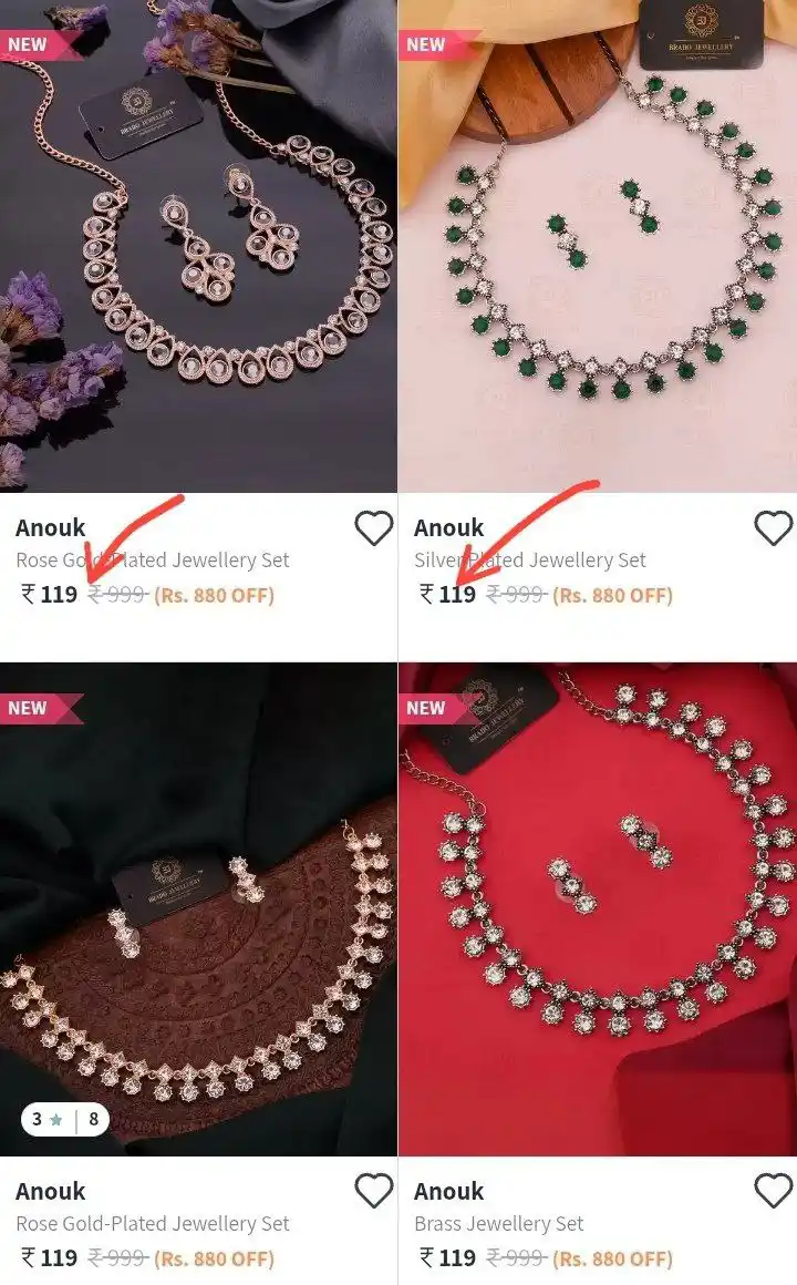 Image from 💥 Loot Bazaar – Amazon Flipkart Myntra Meesho Ajio Deals Offers Coupons Discounts Sale Today 🔥: Anouk jeweller's sett from.. 119 rs 👉https://myntr.it/HIgkEwY...