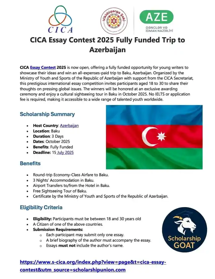 Image from GBC Students Support Network: 📢 CICA Essay Contest 2025 – Fully Funded Trip to Azerbaijan! 🇦🇿 ✍️...