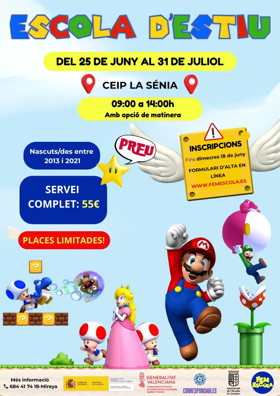 Image from Ajuntament de l'Alcúdia de Crespins : 🎒 *Escola d’Estiu* ☀️  📝 Inscripcions:  📲 www.femescola.es 🔔 Fins ...