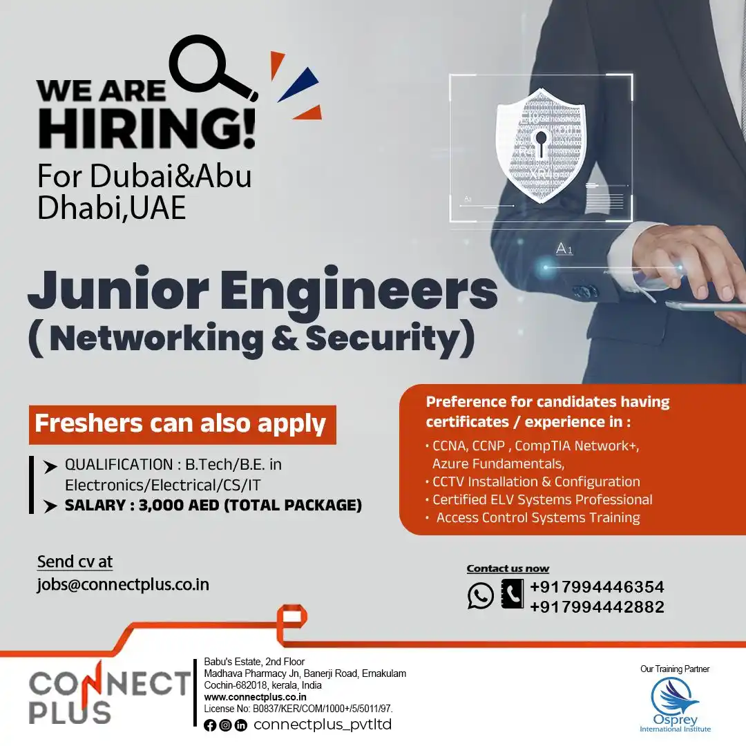 Image from CONNECT PLUS PVT LTD: *🚨 Hiring Alert! 🚨* *👨‍💻 Junior Engineers (Networking & Security) ...