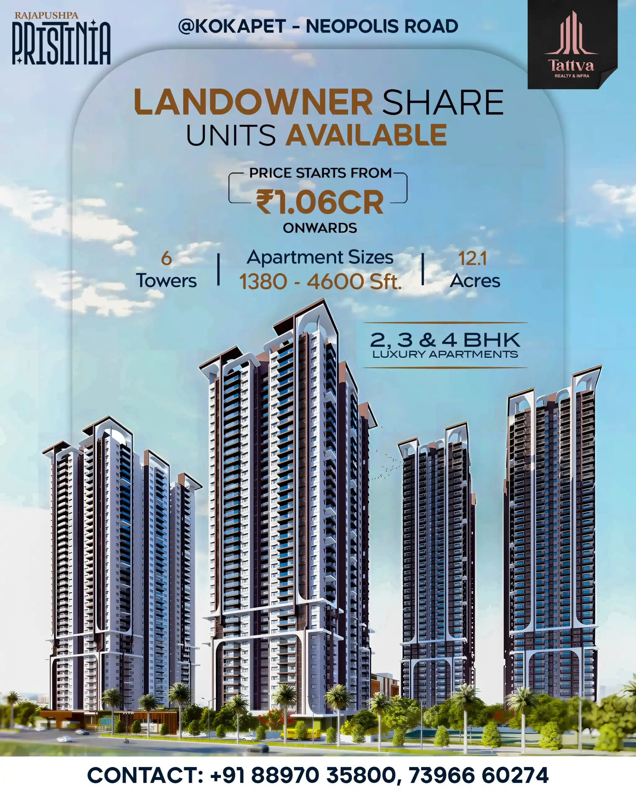 Image from *TATTVA Realty & Infra -  Leading Real Estate Investment Destination*: 💫💫 Landowner Units Available in *Rajapushpa Pristinia,*  *HMDA/RERA ...