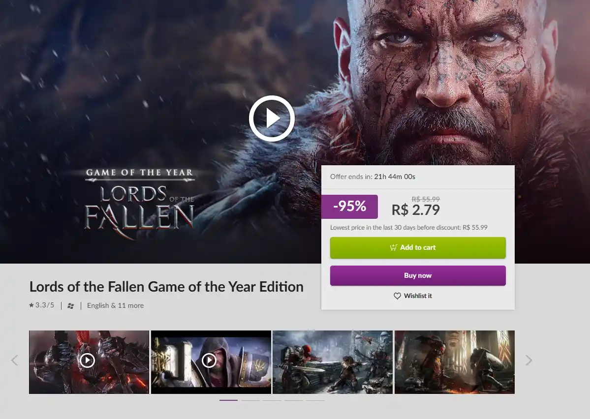 Image from Ofertas - GamePlaysCassi: Lords of the Fallen Game of the Year Edition por R$ 2,79 na GOG, sem D...