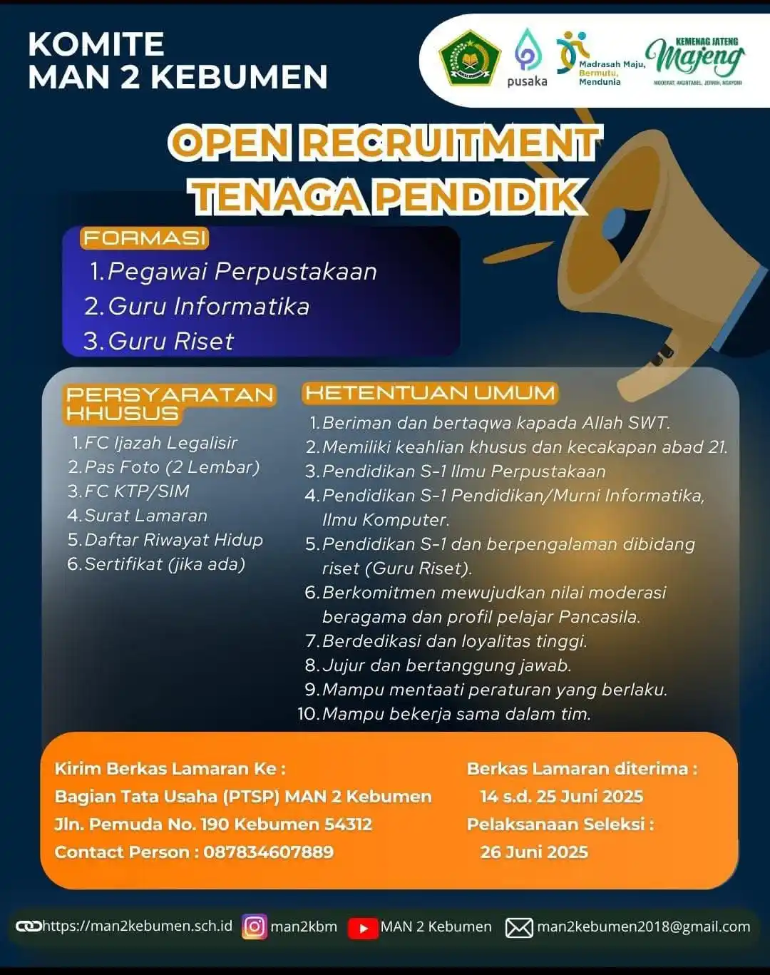 Image from Lowongan Pustakawan: Lowongan Pustakawan di MAN 2 Kebumen, Kebumen, Jawa Tengah. Paling lam...