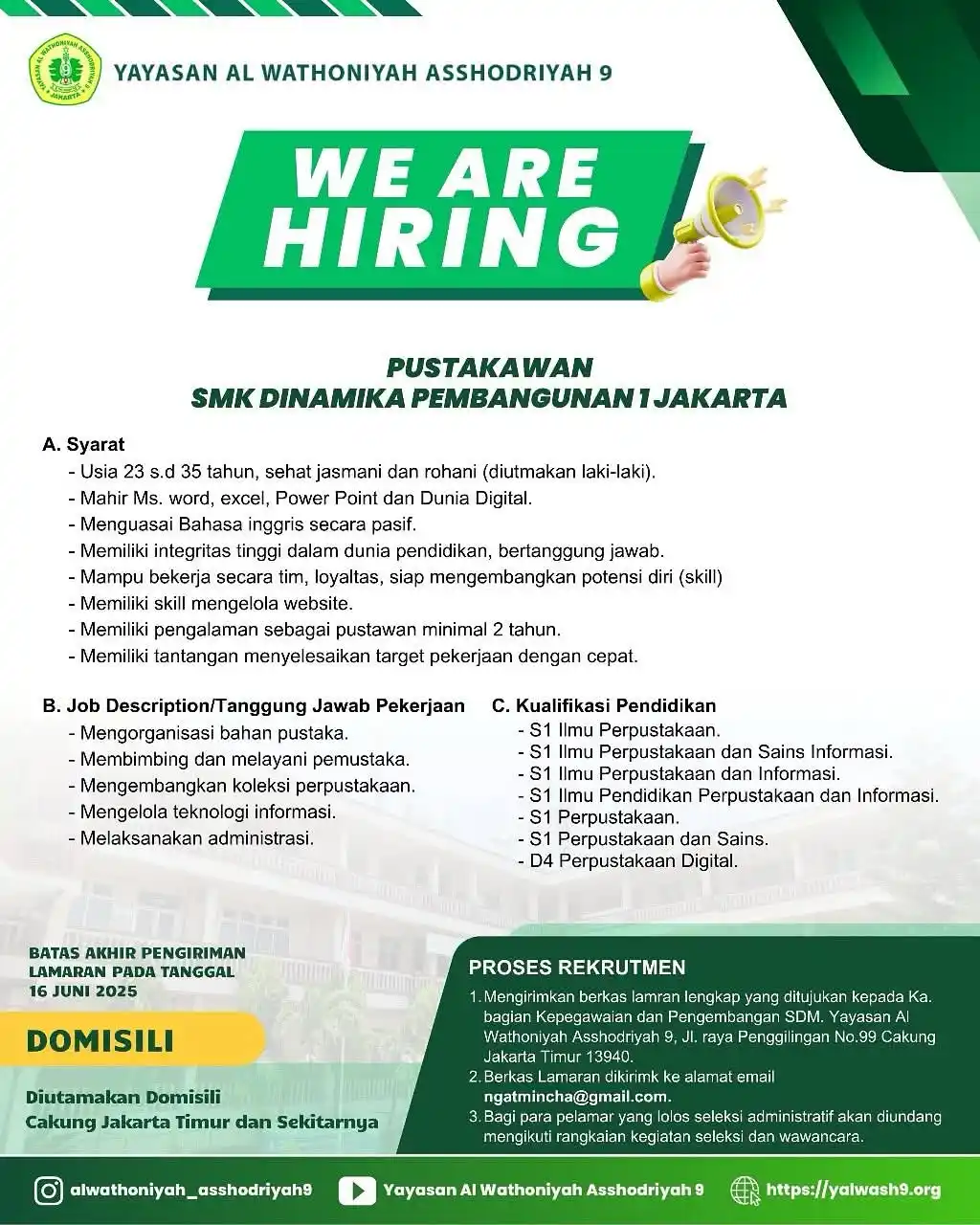 Image from Lowongan Pustakawan: Lowongan Pustakawan di SMK Dinamika Pembangunan 1 Jakarta, Cakung, Jak...