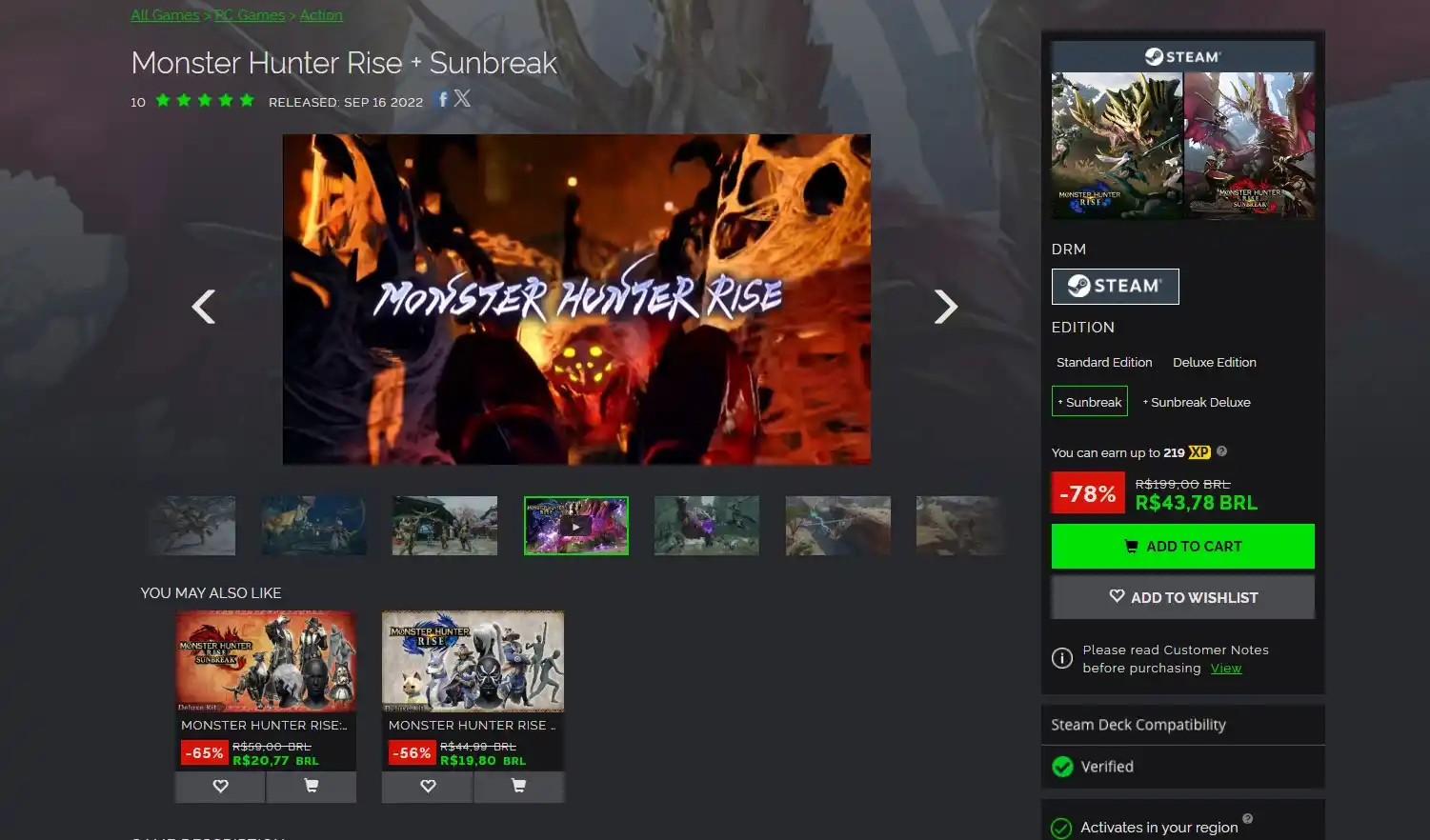 Image from Ofertas - GamePlaysCassi: Menor preço HISTÓRICO!  Monster Hunter Rise + Sunbreak por R$ 43,78 co...