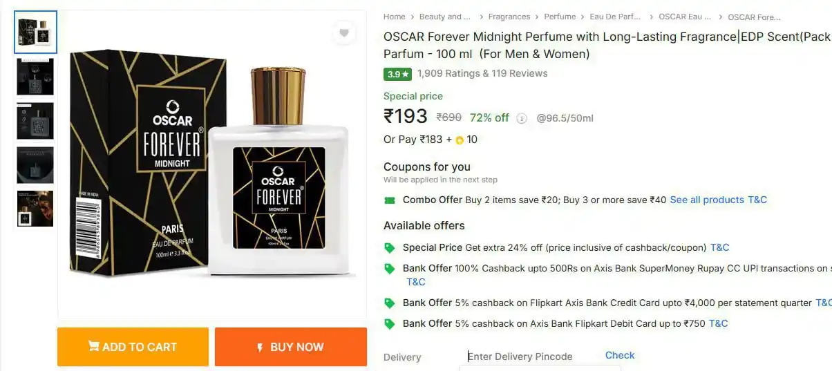 Image from 💥 Loot Bazaar – Amazon Flipkart Myntra Meesho Ajio Deals Offers Coupons Discounts Sale Today 🔥: OSCAR Forever Midnight EDP 100 ml at Rs.193     https://fktr.in/qFo3j9...