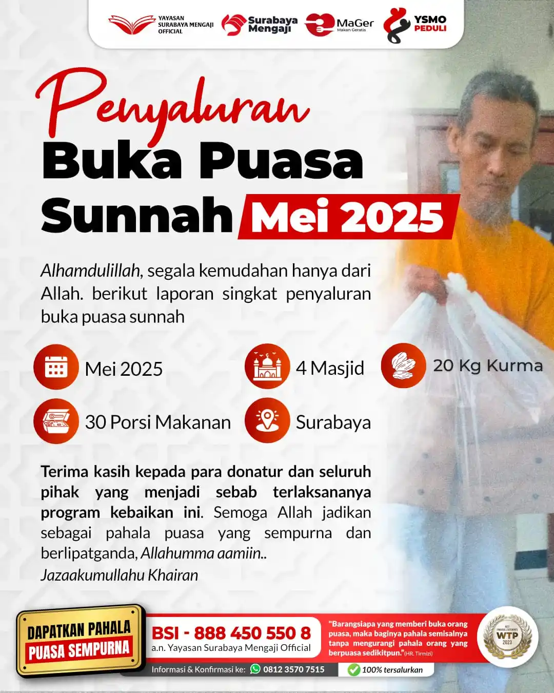 Image from Surabaya Mengaji: *PENYALURAN MAKANAN BUKA PUASA SUNNAH | MEI 2025* _Alhamdulillahillad...