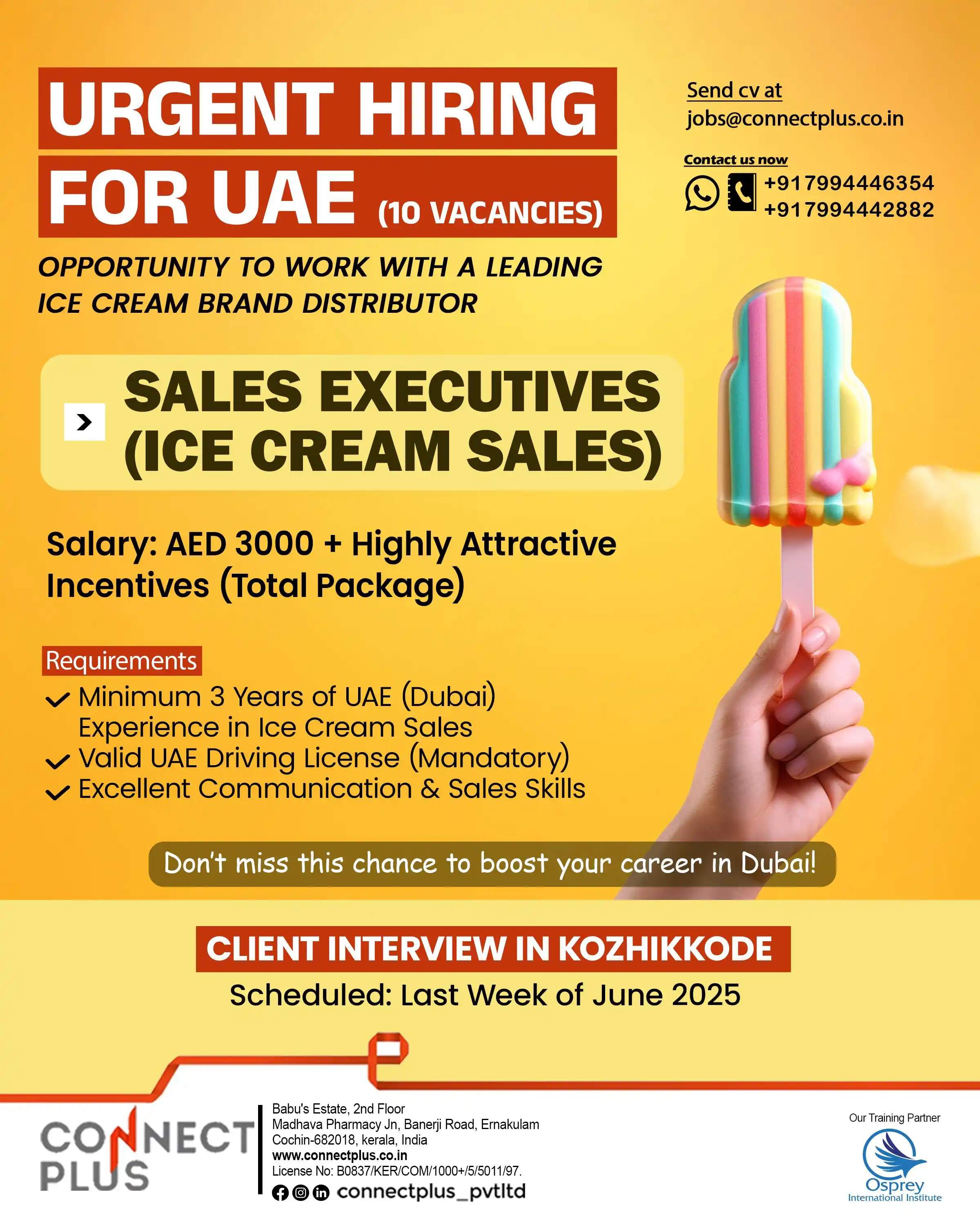 Image from CONNECT PLUS PVT LTD: *🌟 URGENT HIRING FOR DUBAI! 🌟* OPPORTUNITY TO WORK WITH A LEADING IC...