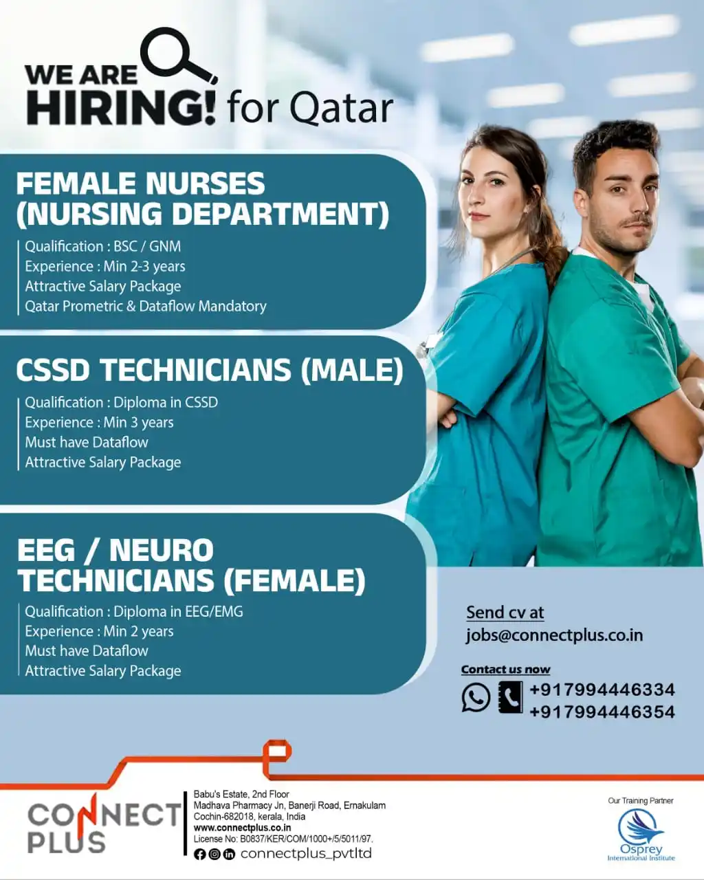 Image from CONNECT PLUS PVT LTD: *📢 WE ARE HIRING FOR QATAR 📢*      *📌 FEMALE NURSES (NURSING DEPART...