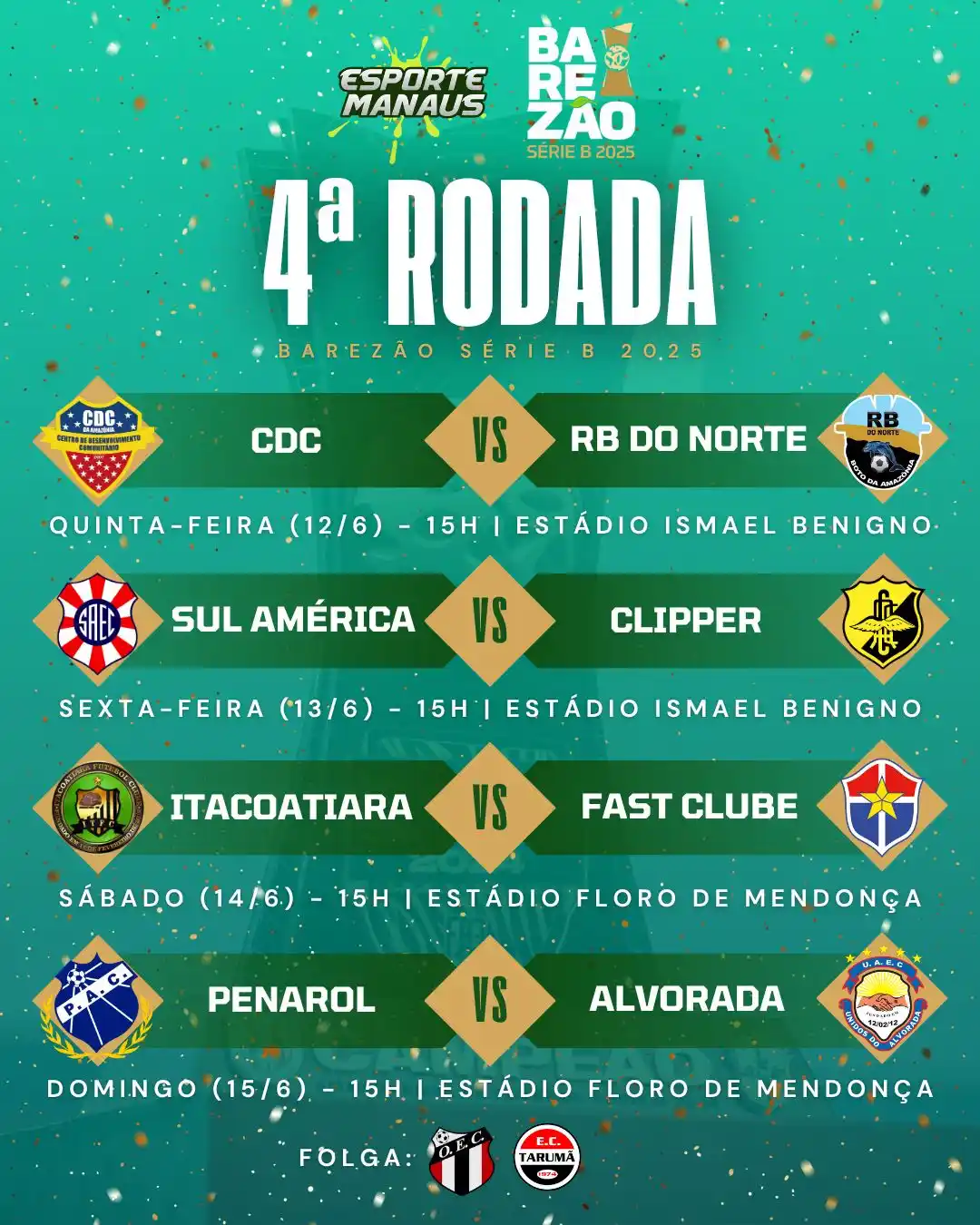 Image from Esporte Manaus | Notícias, vídeos e melhores momentos: 🅱️⚽ Atenção para a agenda de jogos da 4ª e penúltima rodada do Barezã...