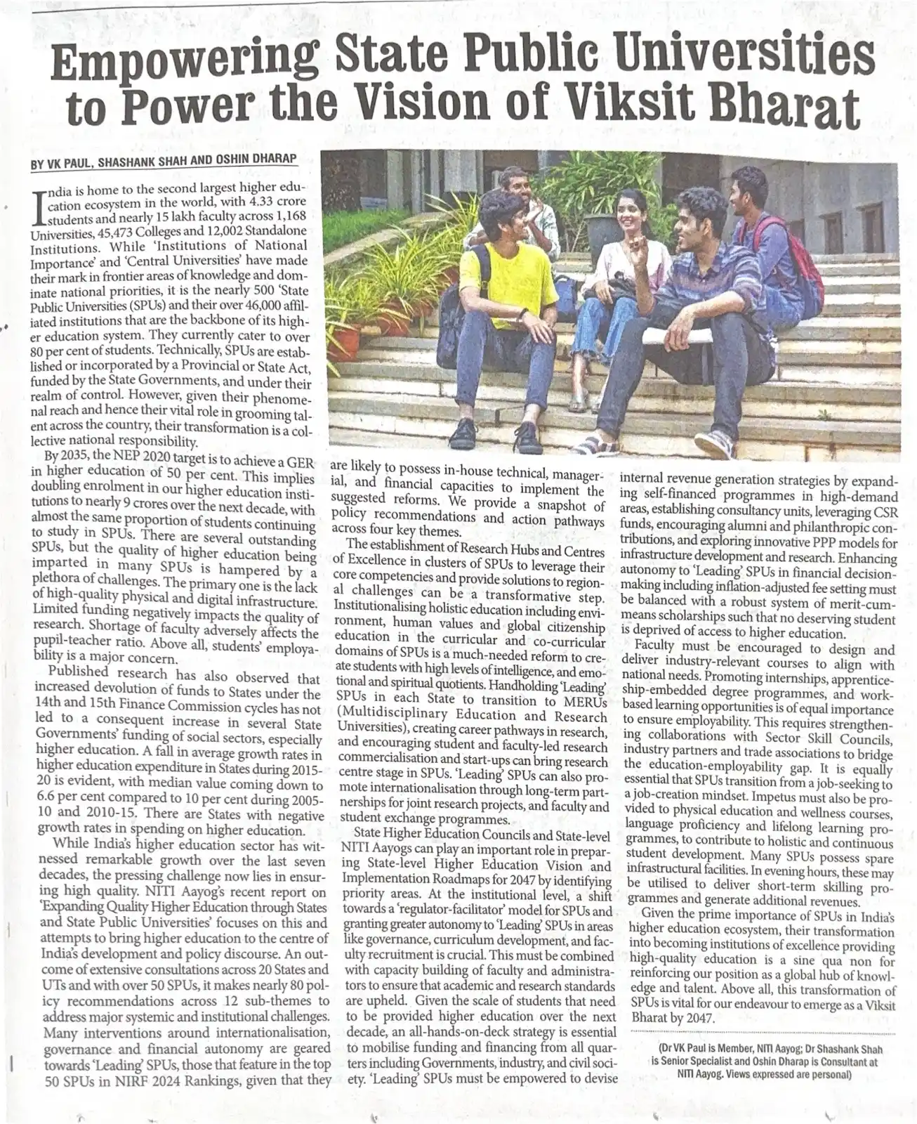 Image from NITI Aayog, Government of India: *Empowering State Public Universities to Power the Vision of Viksit Bh...