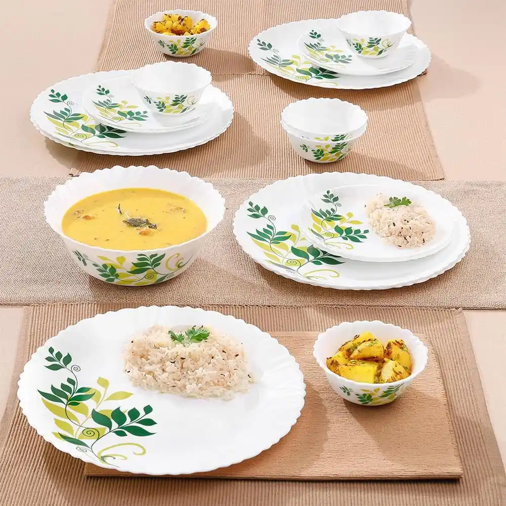 Image from TG DEALS ✅: 🔥🔥 Larah by Borosil Fluted Series Fern Opalware Dinner Set | 19 Piec...