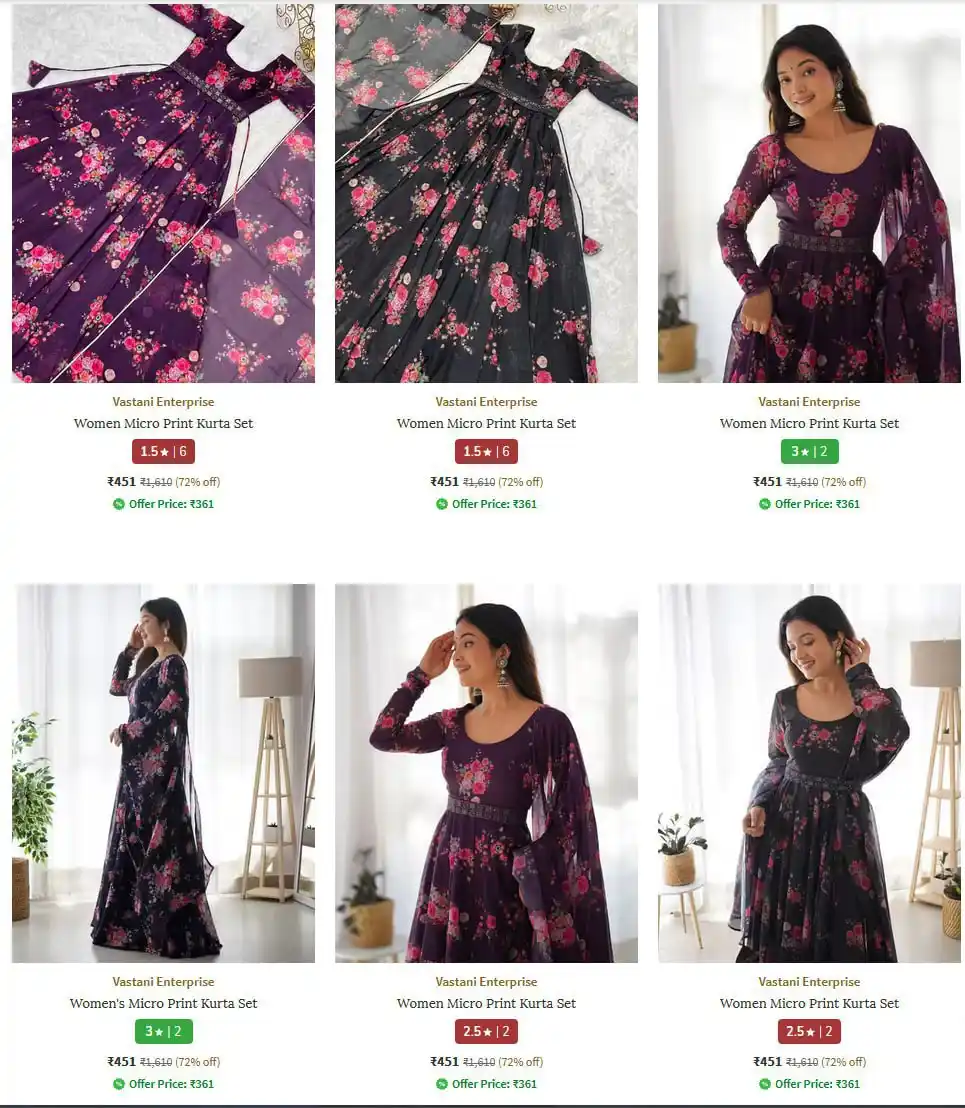 Image from TG DEALS ✅: 🔥🔥LOOOOOOOT Ajio : Upto 72% Off Vastani Enterprise Womens Suit set ...