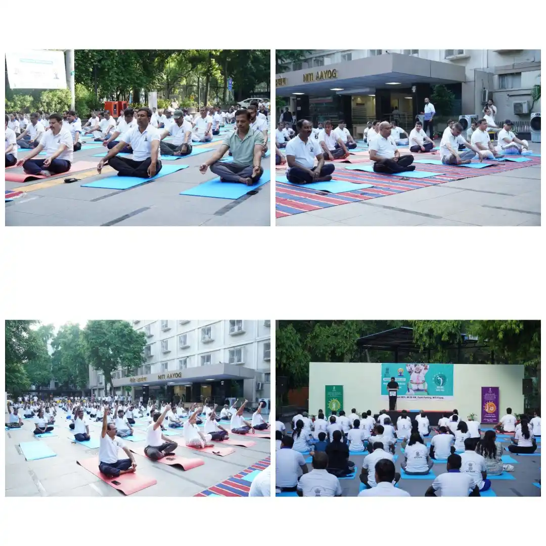Image from NITI Aayog, Government of India: NITI Aayog observed the 11th International Day of Yoga today under the...