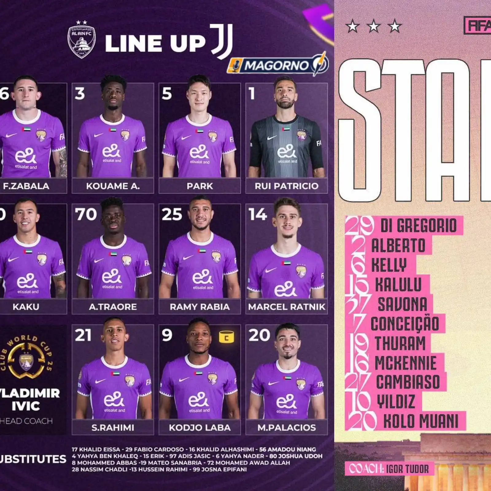 Image from MAGORNO SPORTS: Al-Ain e Juventus escalados. Bola rola às 22h, no Audi Field....