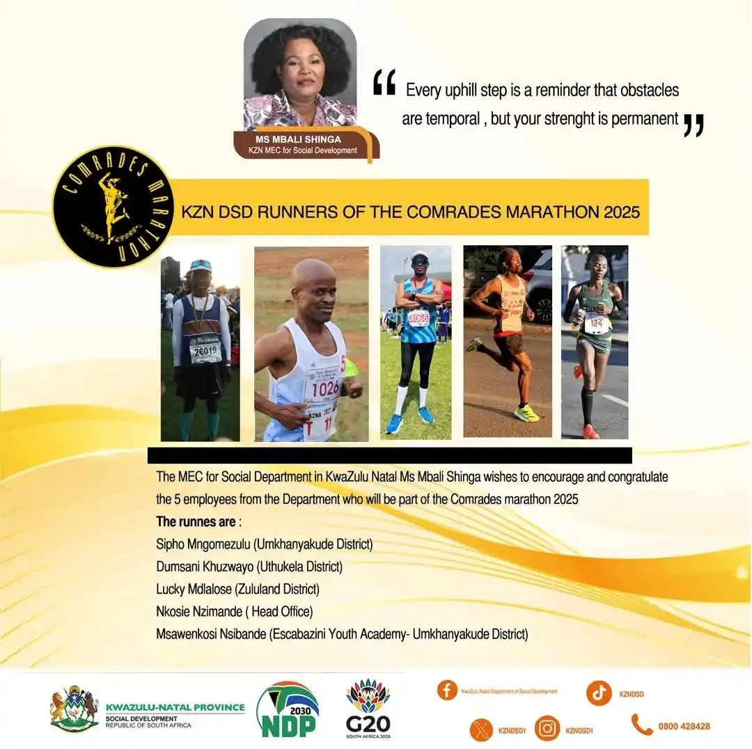 Image from socialdevza: *All The Best to Our KZN DSD Comrades Runners!*  The MEC for Social De...