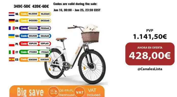 Image from Ofertas Aliexpress 🇨🇳: 🎁 Cysum Cityrun Bicicleta eléctrica 26 "Mountain Bike 250W desplazami...