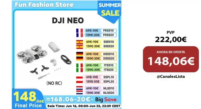 Image from Ofertas Aliexpress 🇨🇳: 🎁 Dron DJI Neo Fly Camera (NO RC), 4K, vídeo estabilizado, 135g, lige...