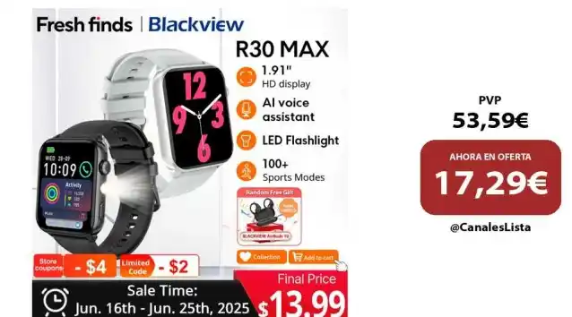 Image from Ofertas Aliexpress 🇨🇳: 🎁 【Estreno mundial】Blackview R30 Max Smartwatch 1,91 "Bluetooth llama...