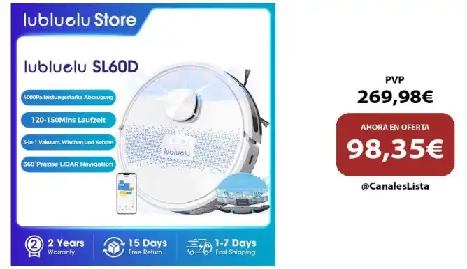Image from Ofertas Aliexpress 🇨🇳: 🎁 Lubluelu SL60D Robot aspirador y trapeador combinado: succión de 40...