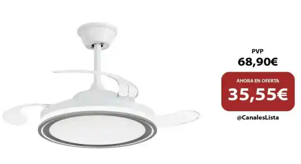 Image from Ofertas Aliexpress 🇨🇳: 🎁 NARVI Ventilador de techo color Blanco-Gris,de Ø50 cm, Palas retrác...