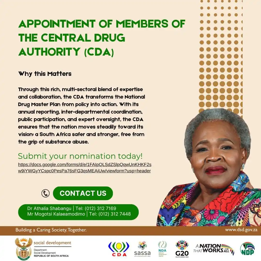 Image from socialdevza: *🚨 Now Open:* Nominations for the Central Drug Authority (CDA)! Do ...