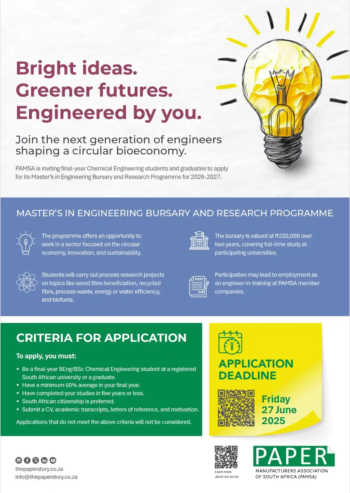 Image from Wits University: OPPORTUNITY: ATTENTION Wits Master’s in Chemical Engineering Students ...