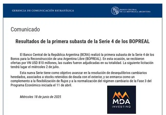 Image from Mda Investing * Inversiones & Educacion Financiera * 🇦🇷 : 🚨 RESULTADOS DEL BOPREAL SERIE 4 --> Resultado de la primera subast...
