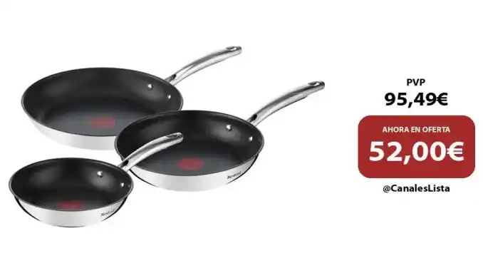 Image from Ofertas Aliexpress 🇨🇳: 🎁 Tefal Duetto - Juego de 3 Sartenes, 20/24/28 cm acero inoxidable,re...