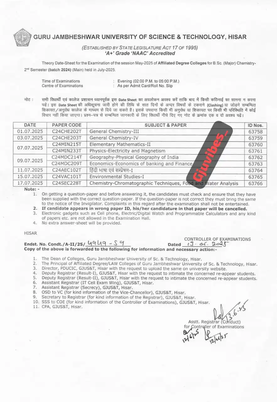 Image from GJU UNIVERSITY UPDATES: *Bsc major in chemistry 2nd semester datesheet* https://whatsapp.co...