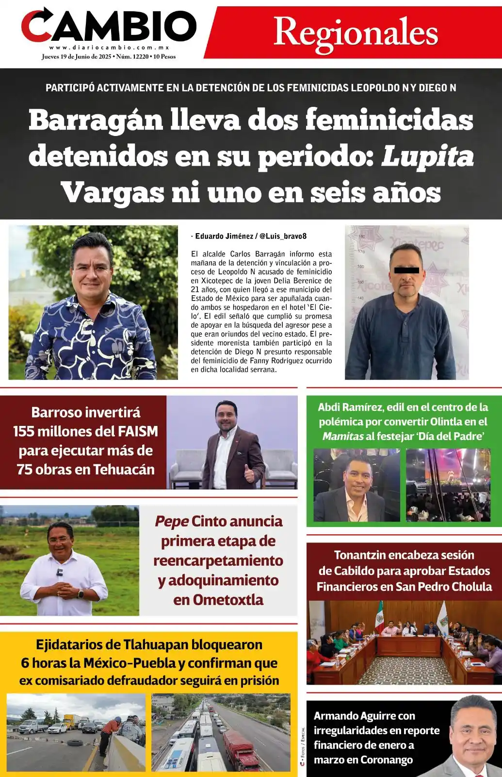 Image from Diario Cambio: 🤓🔖CAMBIO Regionales | Esta es la portada de hoy  🚨Barragán lleva do...