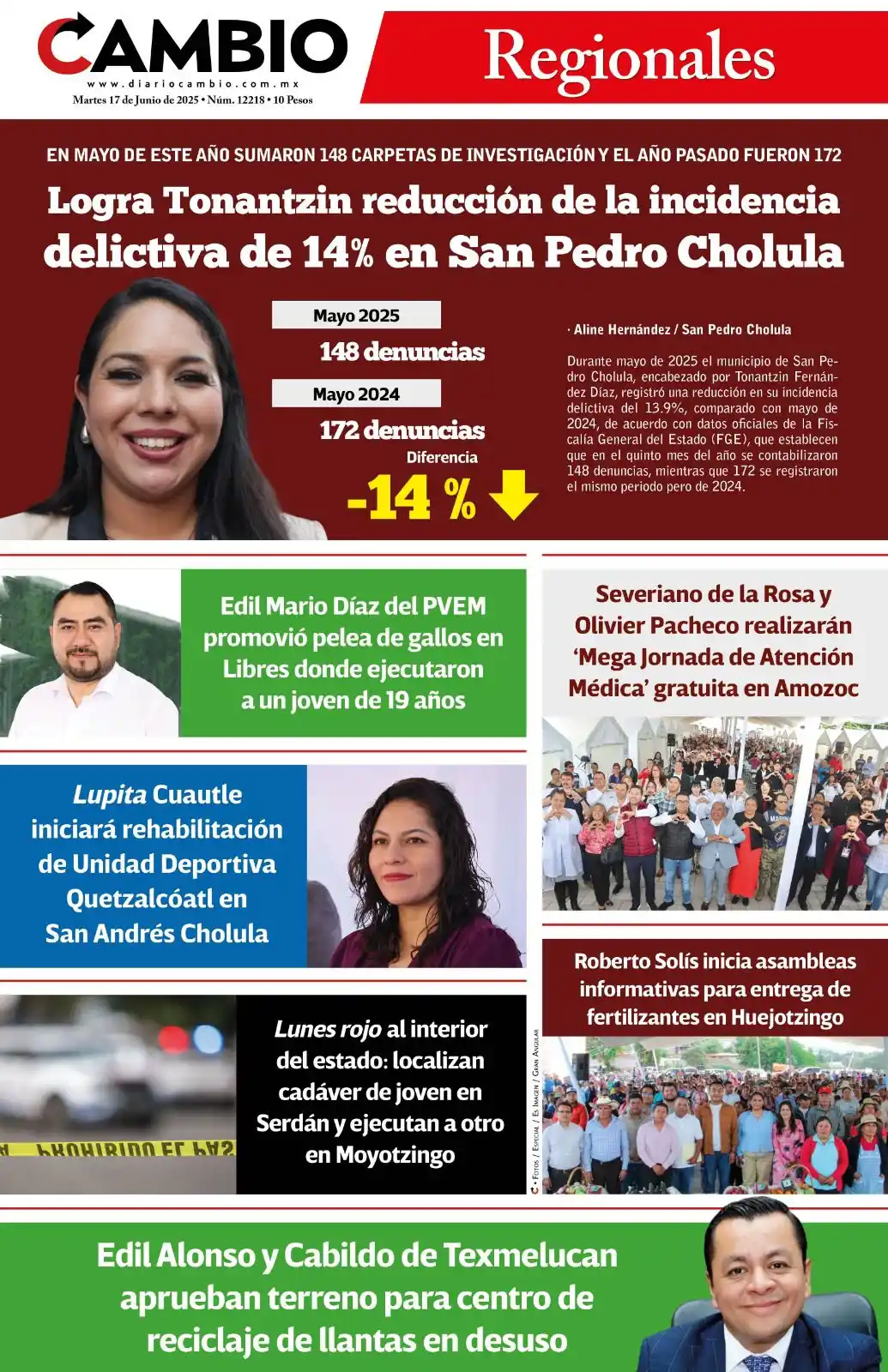 Image from Diario Cambio: 🤓🔖CAMBIO Regionales | Esta es la portada de hoy 🔴Logra Tonantzin r...